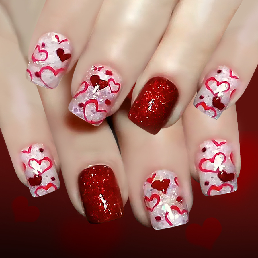 Resin Art Glitter - Short Square Glossy Press On Nails