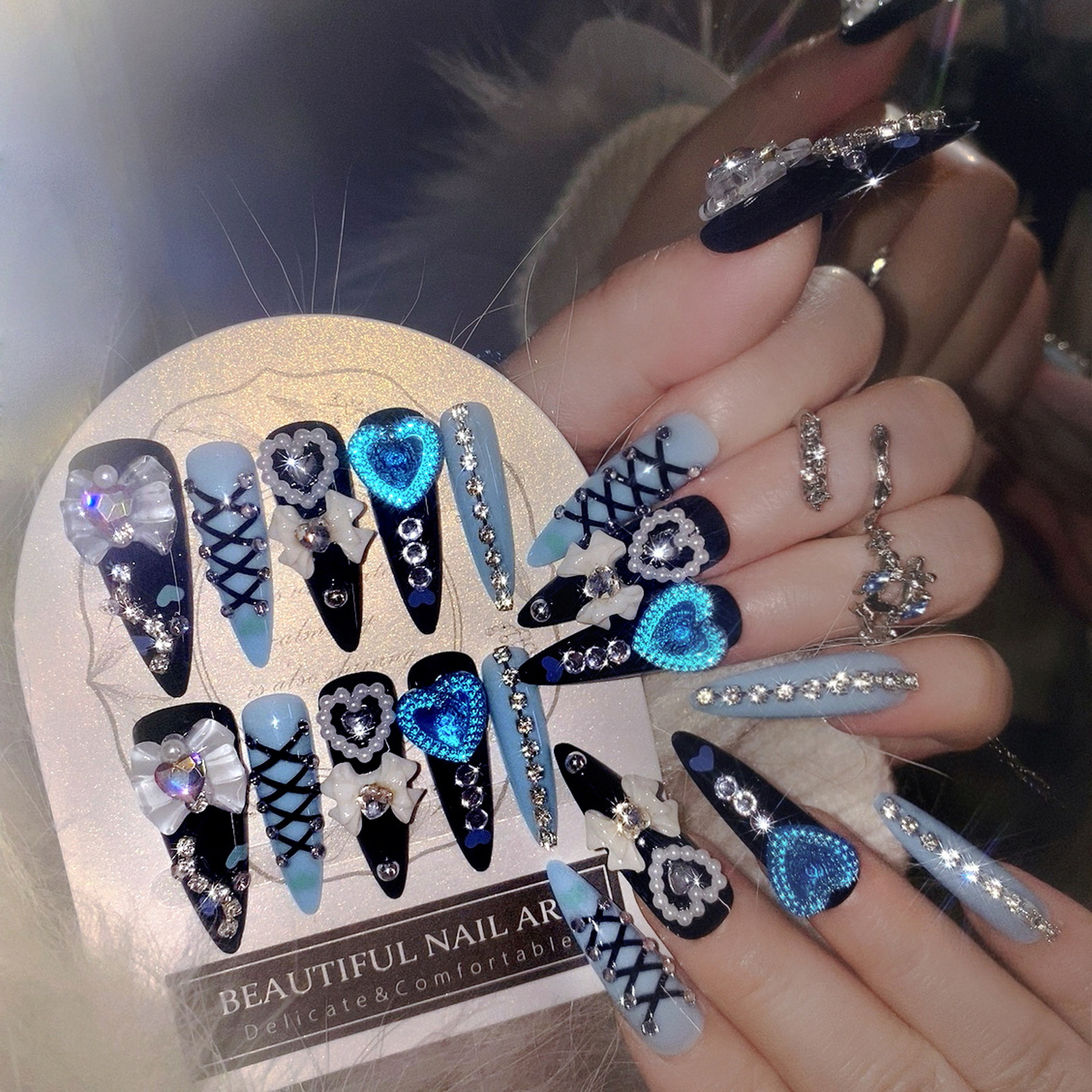 Resin Art Glitter - 24pcs 3D Bow Decor False Nails