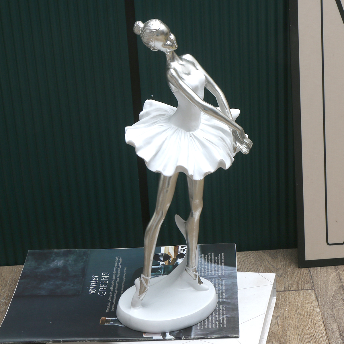 Resin Art Table Top - Silver Ballerina Statue - Modern Abstract