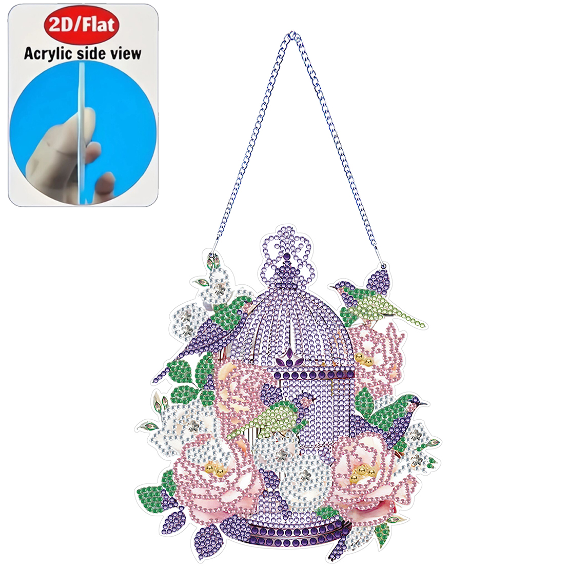 Resin Art Gift For Birthday - 2D Flat Rose Birdcage Acrylic Diamond