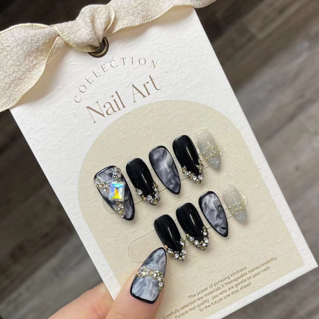 Handmade Press on Nails Black  - Resin Art Glitter incelemesi ve fiyatı