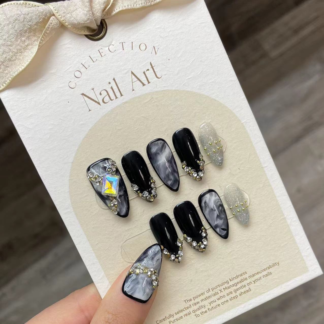 Handmade Press on Nails Black  - Resin Art Glitter incelemesi ve fiyatı