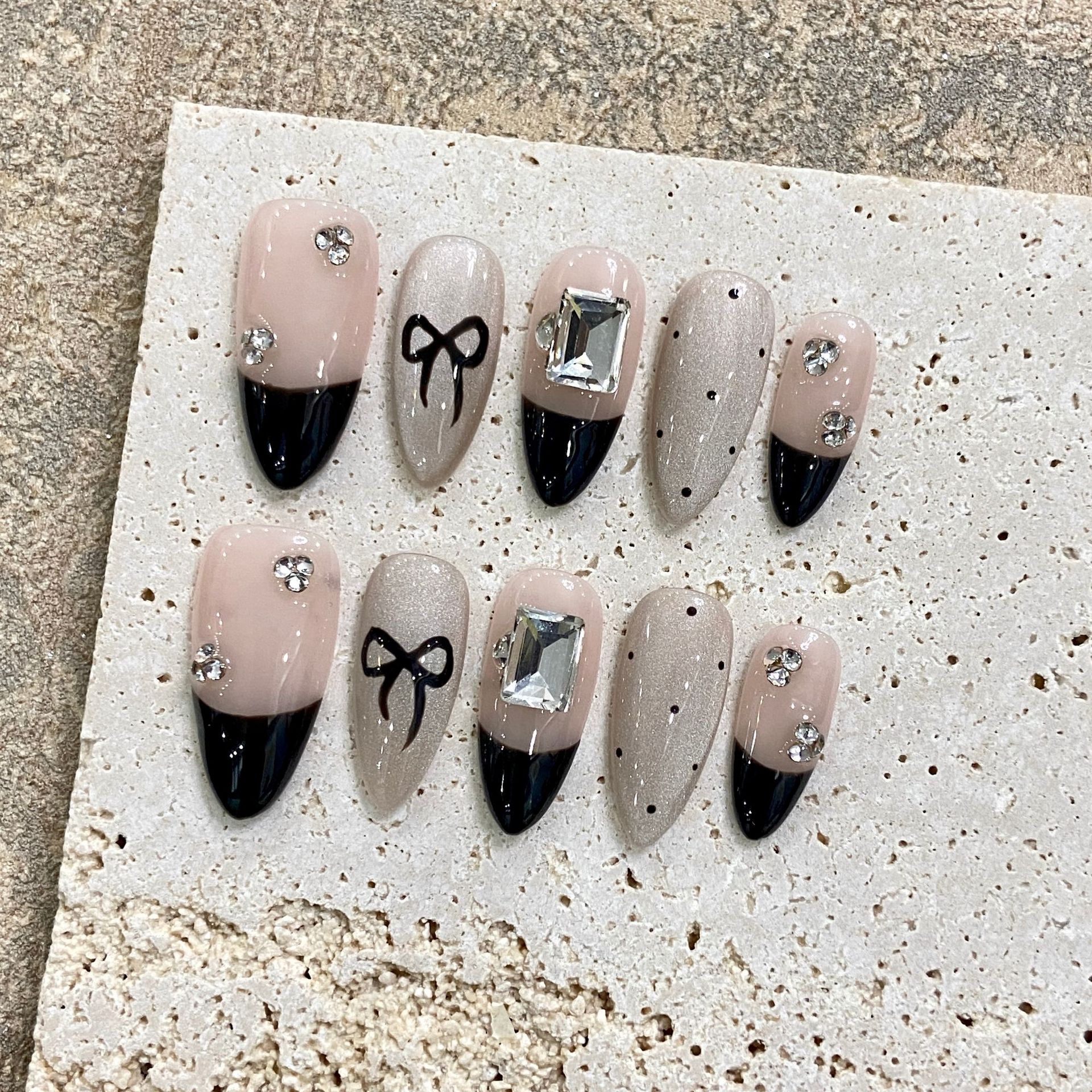Handmade Press on Nails Black  - Resin Art Glitter incelemesi ve fiyatı