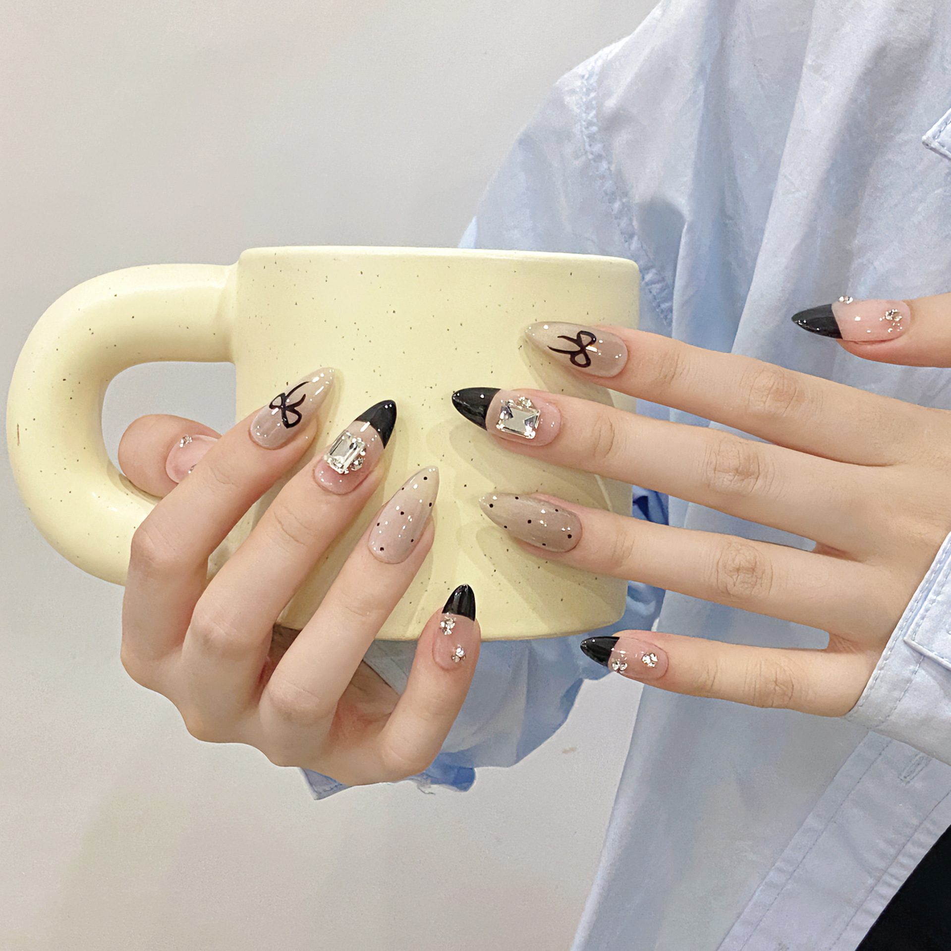 Handmade Press on Nails Black  - Resin Art Glitter incelemesi ve fiyatı