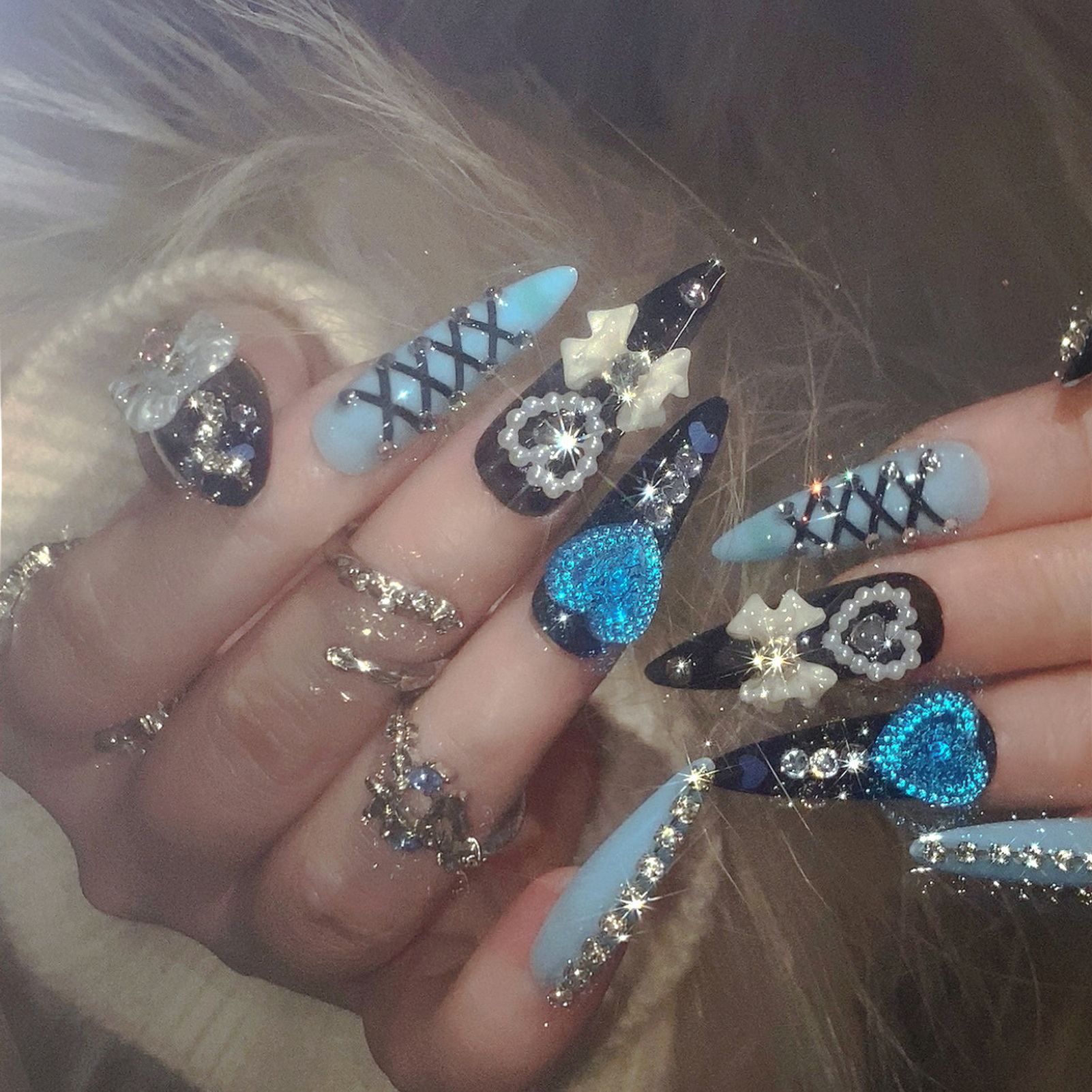 24pcs 3D Bow Decor False Nails - Resin Art Glitter incelemesi ve fiyatı