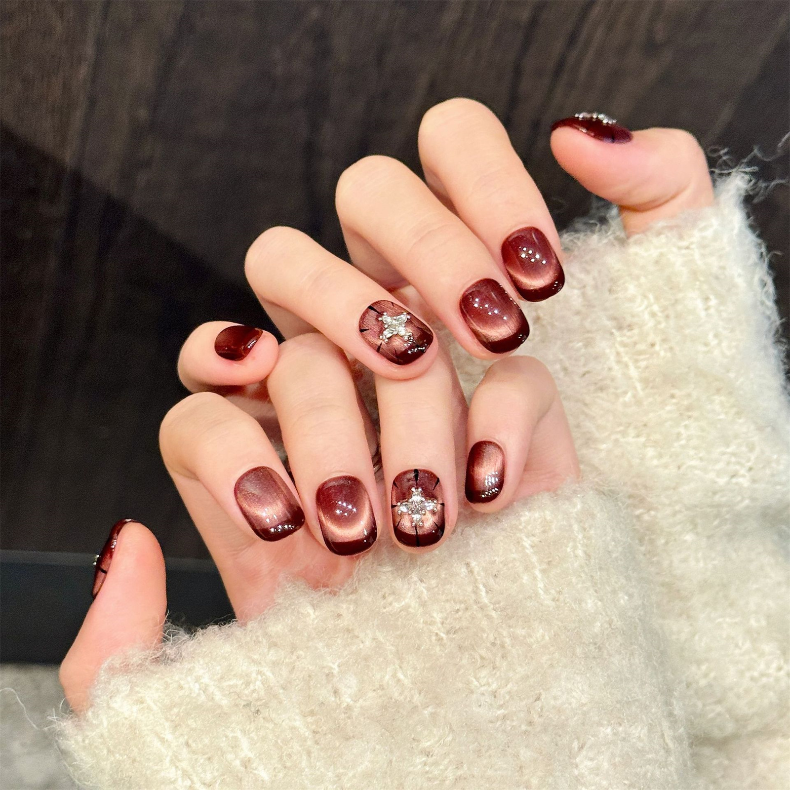 10pcs Wine-red Cat's Eye Press - Resin Art Glitter incelemesi ve fiyatı