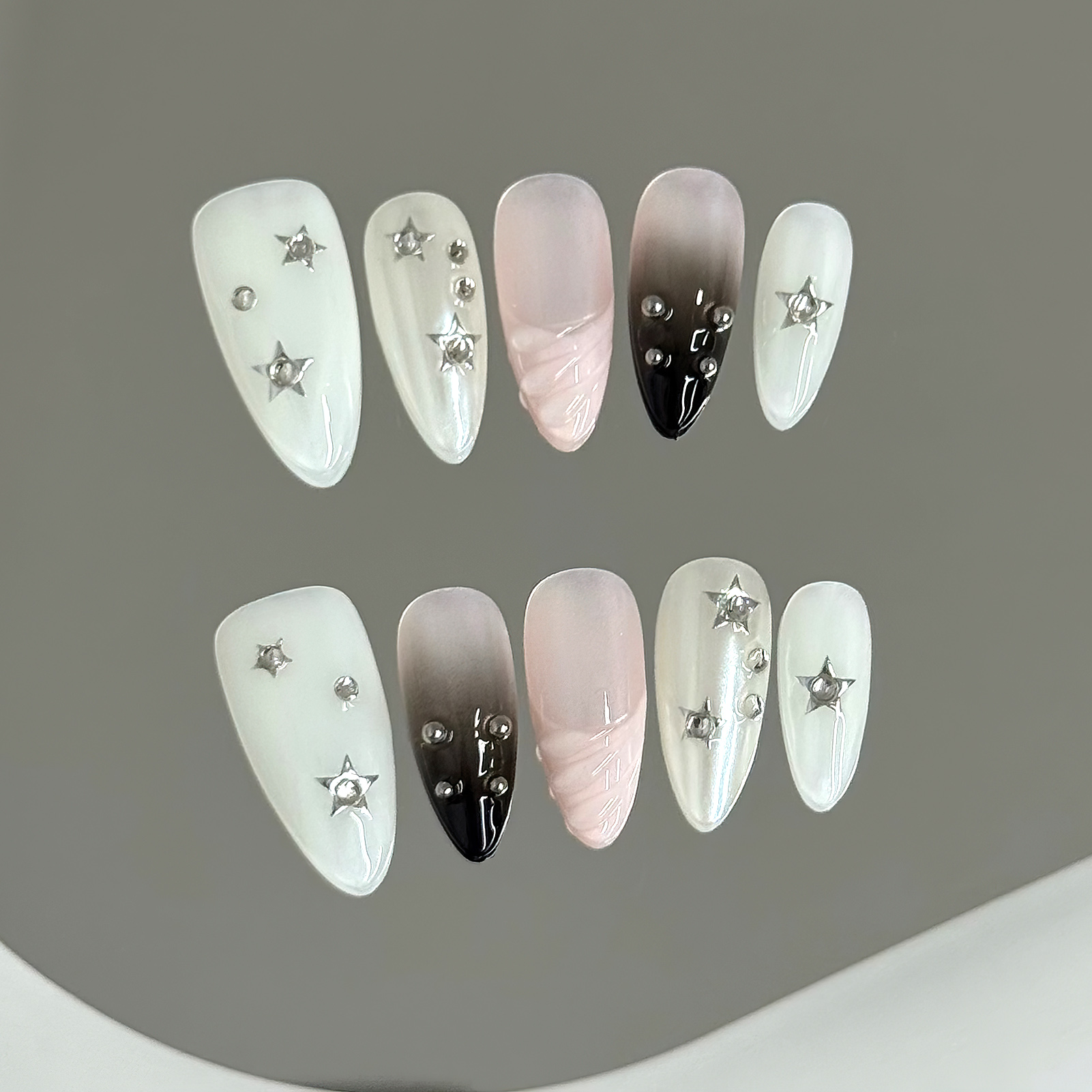 10pcs Almond Fake Nails Star G - Resin Art Glitter incelemesi ve fiyatı