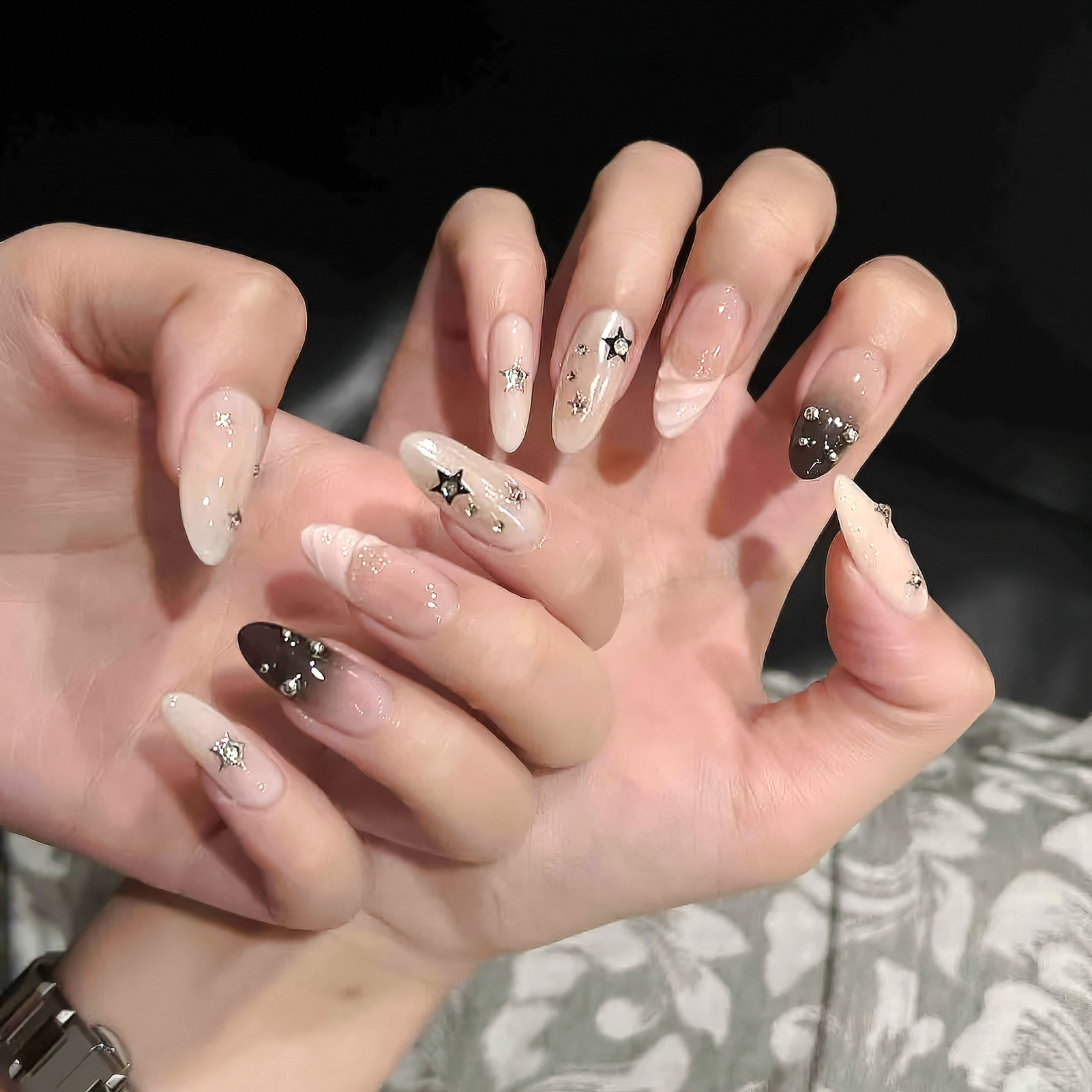10pcs Almond Fake Nails Star G - Resin Art Glitter incelemesi ve fiyatı