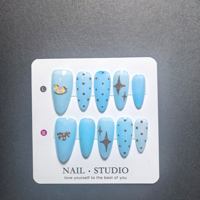 10Pcs Light Blue Press on Nail - Resin Art Glitter incelemesi ve fiyatı