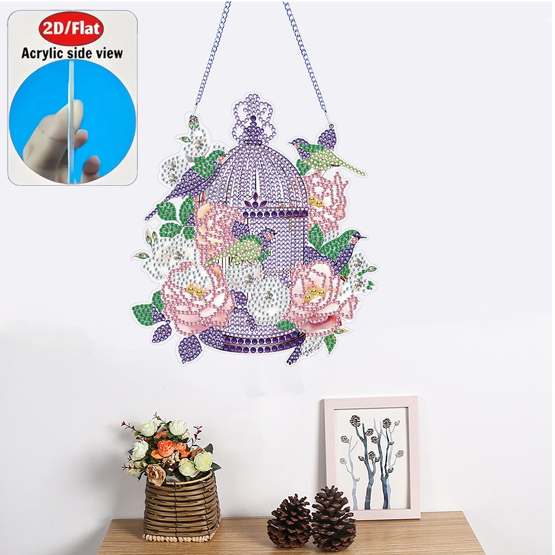2D Flat Rose Birdcage Acrylic  - Resin Art Gift For Birthday incelemesi ve fiyatı
